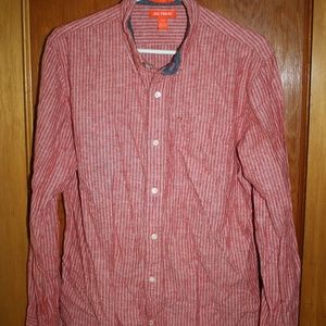 Men's LINEN Red Striped Casual Button Down